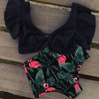 New Bikini Floral Ruffled Bikini Set Women V-neck High Waist Two Piece Swimsuit Girl Beach Bathing Suit Swimwear Biquinis