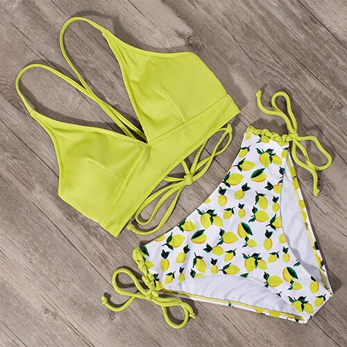 Bikini Swimsuit Push Up Swimwear Women Bikini Set Leopard Lace Up Backless Female Sexy Biquini High Waist Bikini