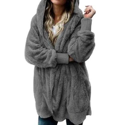 Winter Warm Women Fashion Faux Fur Hooded Coat Hairry Cardigan Furry Outwear