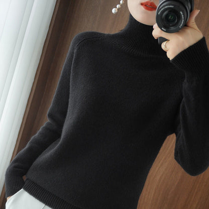 lovwvol Turtleneck Pullover Fall/winter  Cashmere Sweater Women Pure Color Casual Long-sleeved Loose Pullover Bottoming