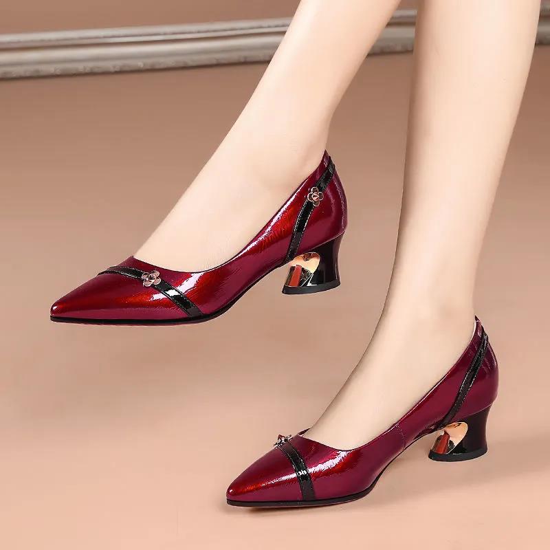 Women Fashion Elegant Bow Tie Party Square Heel Navy Blue Pumps Female Cute Comfort Spring & Autumn Heel Shoes