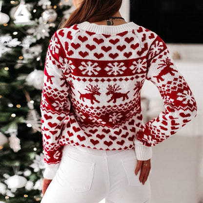 lovwvol Sweater Women Christmas Deer Knitted Long Sleeve Round Neck Ladies Jumper Fashion Casual Winter Autumn Pullover ClothesPlus Size