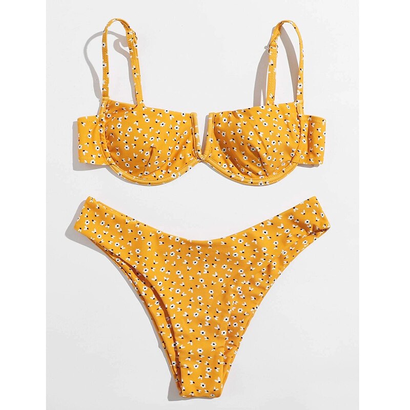 Sexy Female Swimsuit Two Piece Set Swimwear Dot Printed Push Up Bandage Bikini Set Women Underwire Beach Wear V-neck Biquini