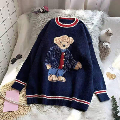 Autumn Winter Women's Vest Japanese Style Cartoon Bear Pullover Vest Sweater Oversize Harajuku Kawaii Clothes Knitted Vest