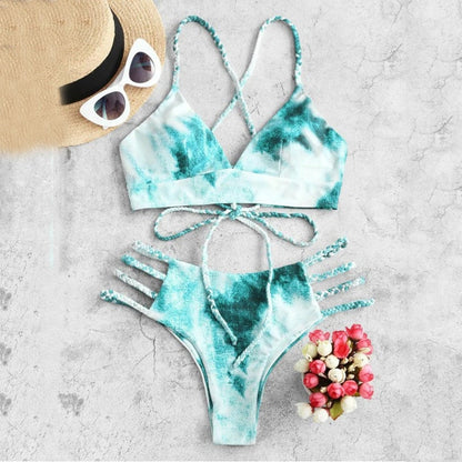 Women Swimsuit Push Up Swimsuit Print Bikini Sets Swimming Suit Tye Die Bathing Suit Solid Bikini Swimwear Women