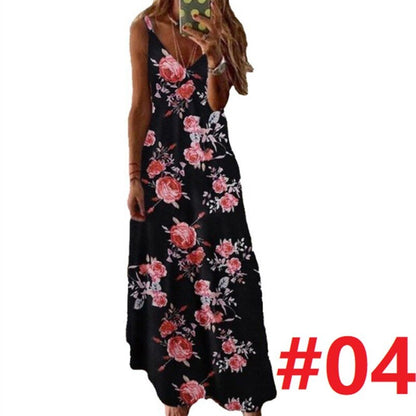 Women Dress Summer Casual Sleeveless Halter Solid Beach Long Dress Round Neck Sling Fashion Beach Clothes Plus Size 5XL