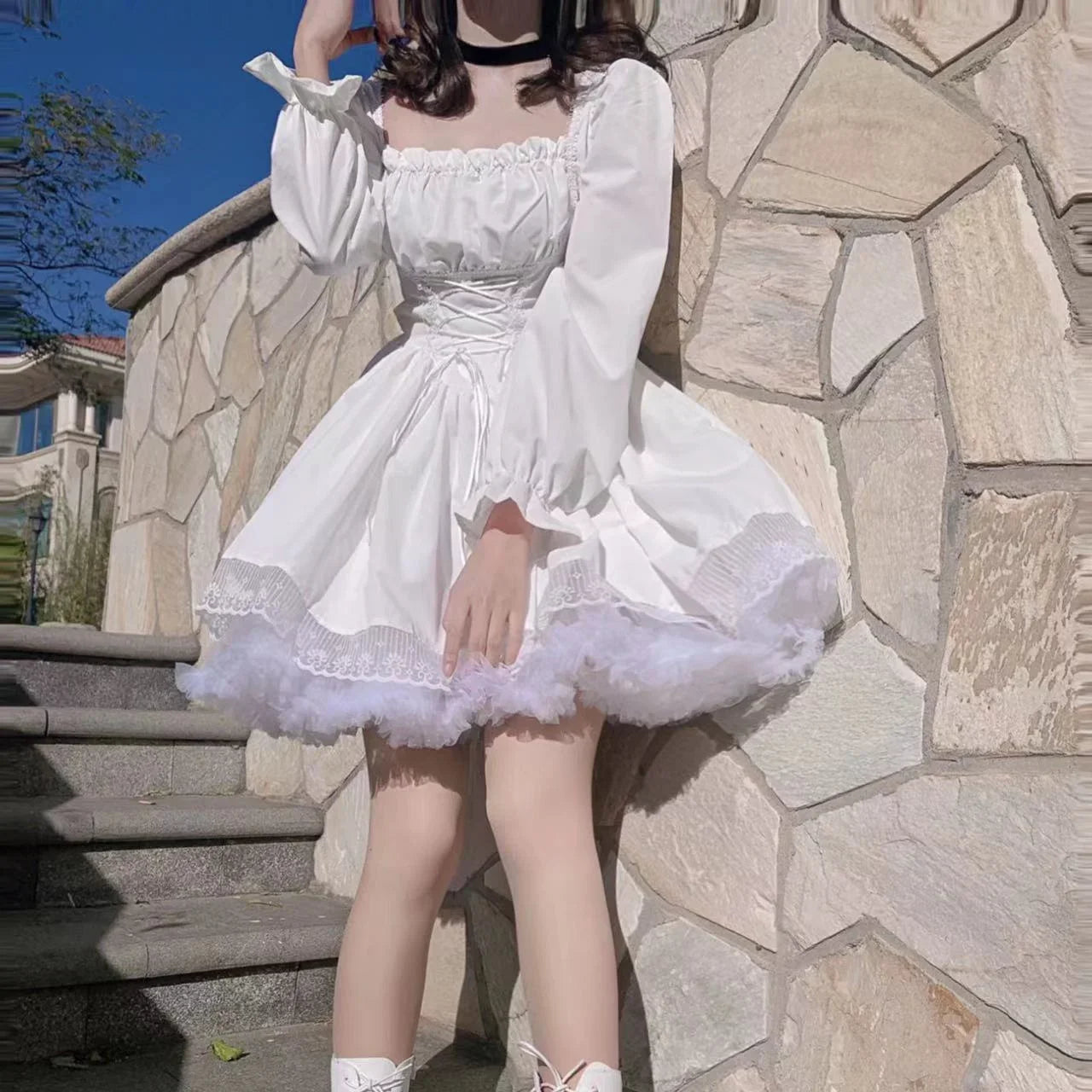 lovwvol Lolita Dress Party Evening Women Vintage Lace Y2k Mini Dress Female Kawaii Clothing 2024 Spring One Piece Dress Korea White