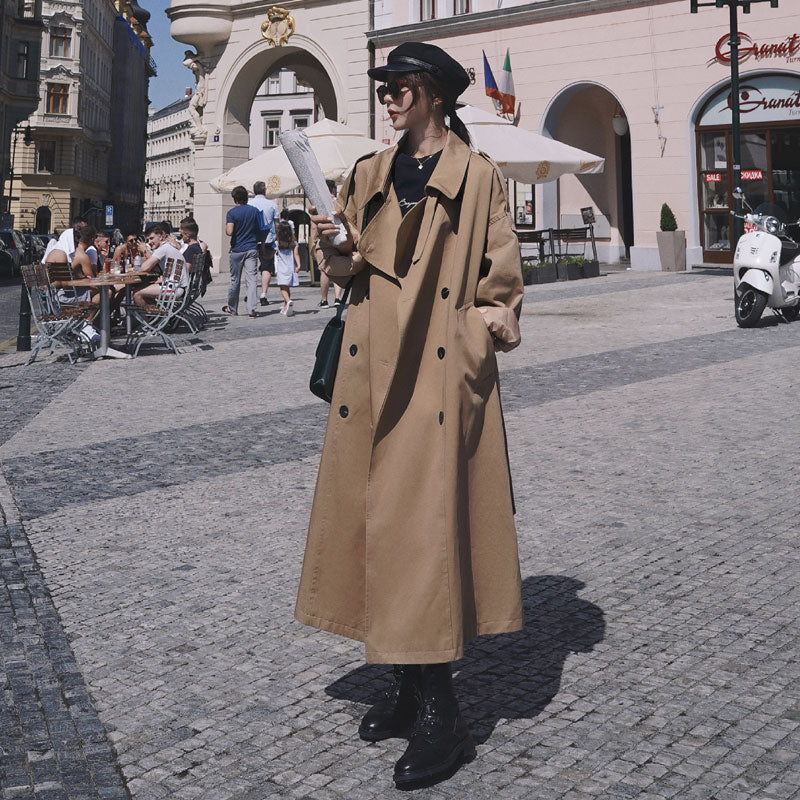 Oversized Fashion Korean Style Women&#39;s Trench Coat Double-Breasted Long with Belt Office Lady Windbreaker Spring Autumn Cloak