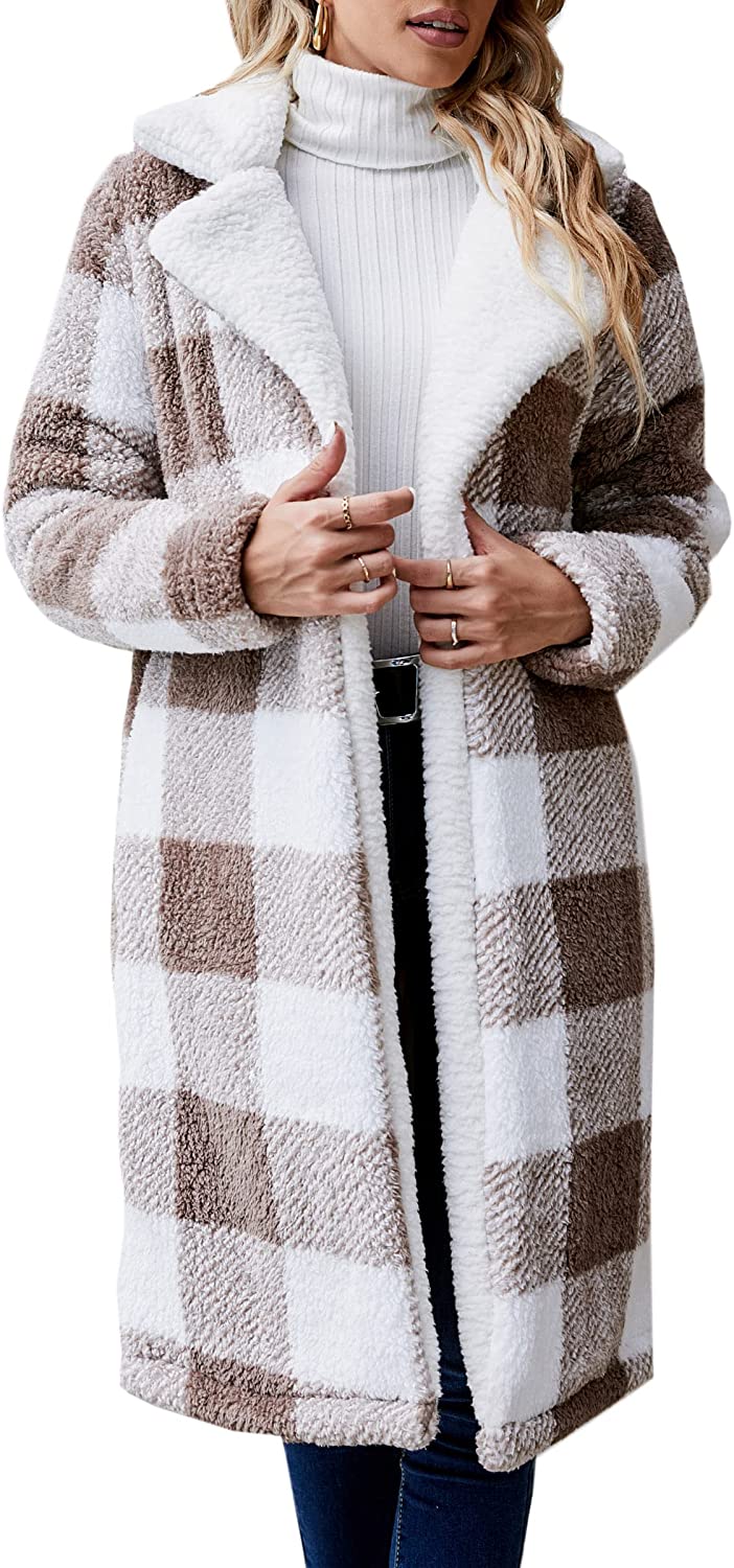 lovwvol Women's Fuzzy Fleece Lapel Open Front Long Cardigan Coat Faux Fur Warm Winter Outwear Jackets Jacket Women  Plus Size Fur Coat