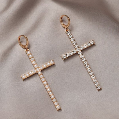 New Vintage Big Cross Long Earrings for Women Simple Cross Drop Earrings Jewelry Girl Party Wedding Birthday Bijoux Gift