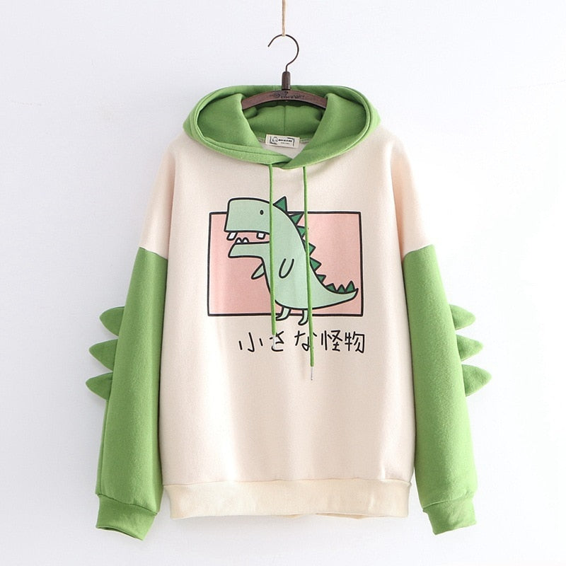 Winter dino hoodie Tops Dinosaur Oversized Cartoon Hoodie Women Fashion Sweatshirt Casual Print Korean Style Thicken Sweatshirt