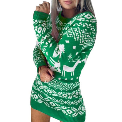 lovwvol Sweater Women Christmas Deer Knitted Long Sleeve Round Neck Ladies Jumper Fashion Casual Winter Autumn Pullover ClothesPlus Size