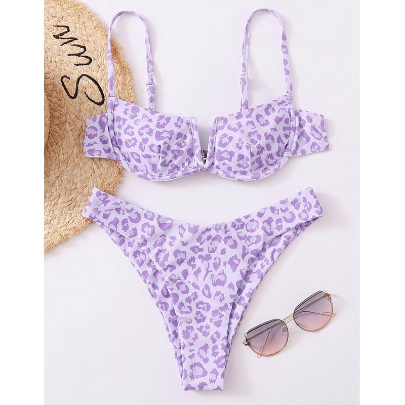 Sexy Female Swimsuit Two Piece Set Swimwear Dot Printed Push Up Bandage Bikini Set Women Underwire Beach Wear V-neck Biquini