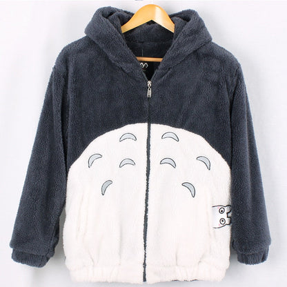 Hooded Sweatshirt Kawaii Totoro Men Women Harajuku Soft Plush Hoodies Plus Size Oversized Cosplay Jacket Coat Loose Sweatshirt