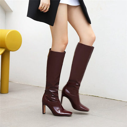 Winter Knee High Boots Women High Heel Long Knight Boots Shoes Square Toe Fashion Sexy Chelsea Boots For Women Large Size 48