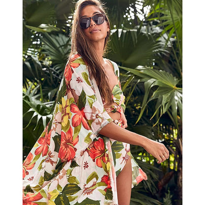 Backless Tunic Beach Dress Bikini Long Dress Print Swimwear Women Cover Up Swimsuit Beachwear Pareo Saida de Praia