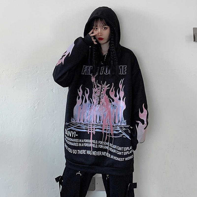 Streetwear Harajuku Funny Printed Tops Autumn Girls White Fashion Japan Kpop Women Casual High Street Special Spring Sweatshirts