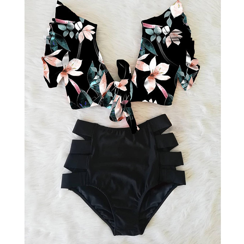 High Waist Bikini Ruffle Swimwear Women Print Sexy Swimsuit Push Up Bikinis Plus Size Bathing Suits Floral Beach Wear