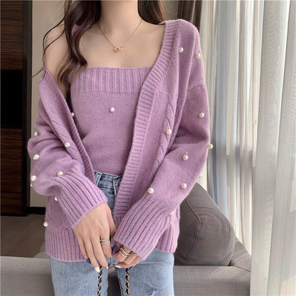 lovwvol lovwvol New hot style loose outer wear white knitted cardigan women's gentle wind sweater coat