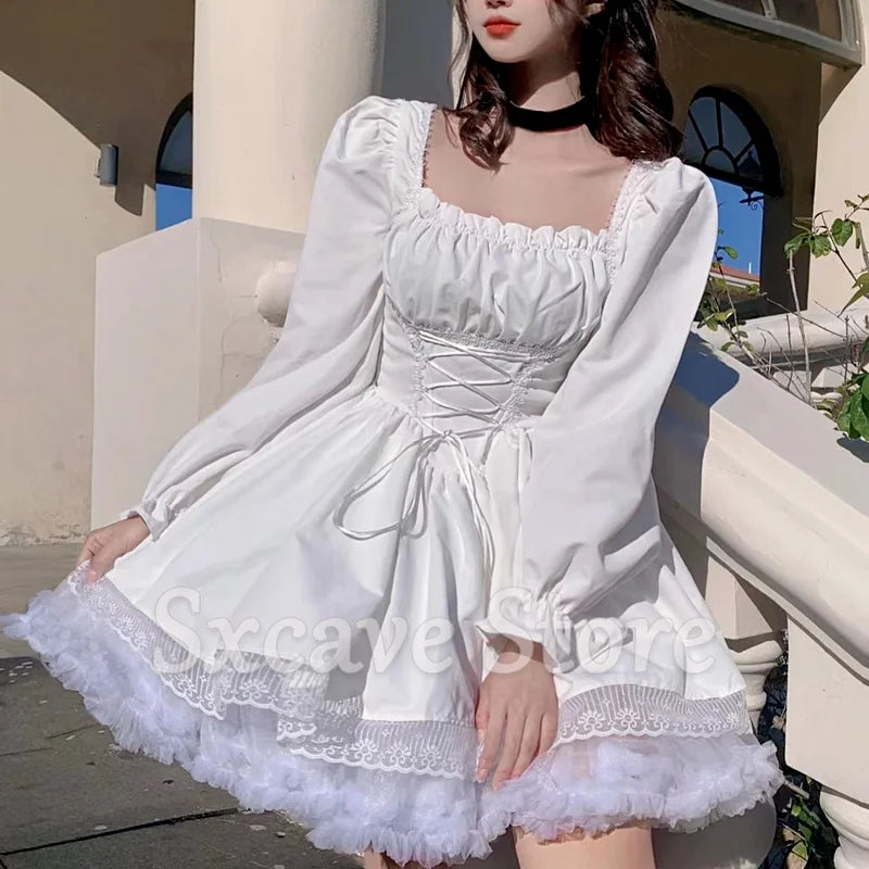 lovwvol Lolita Dress Party Evening Women Vintage Lace Y2k Mini Dress Female Kawaii Clothing 2024 Spring One Piece Dress Korea White