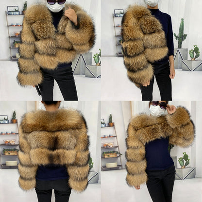 Natural Winter Real Raccoon Coat Plus Size Clothes Women Big Fluffy Real Fur Coats  New Style Jacket