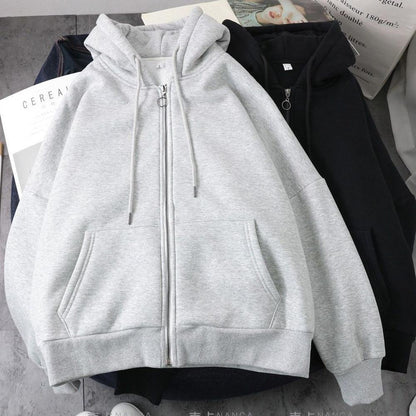 Winter Sweatshirt Women Movement White Tops Hooded Plus Velvet Thick Zipper Up Hoodie Casual Oversized Black Gray Woman Clothes