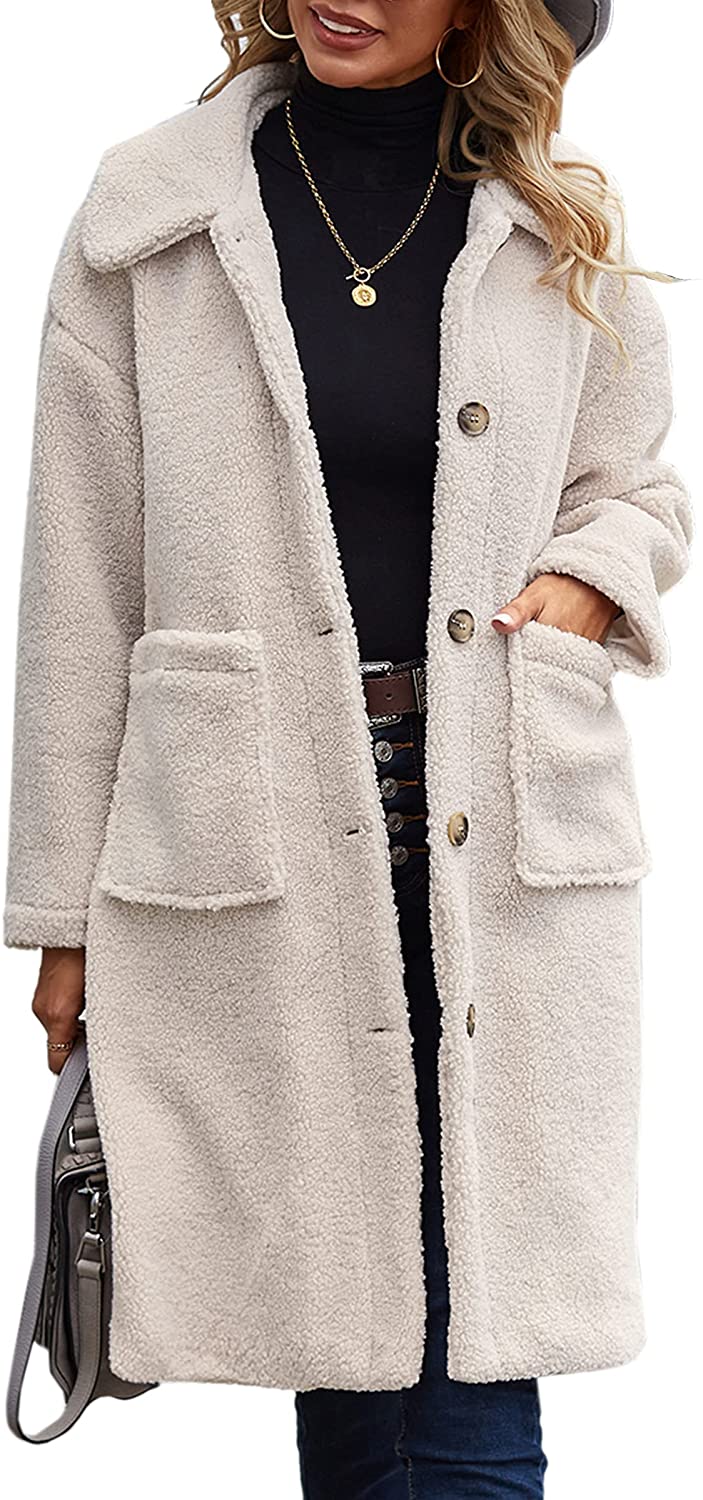 lovwvol Women's Fuzzy Fleece Lapel Open Front Long Cardigan Coat Faux Fur Warm Winter Outwear Jackets Jacket Women  Plus Size Fur Coat