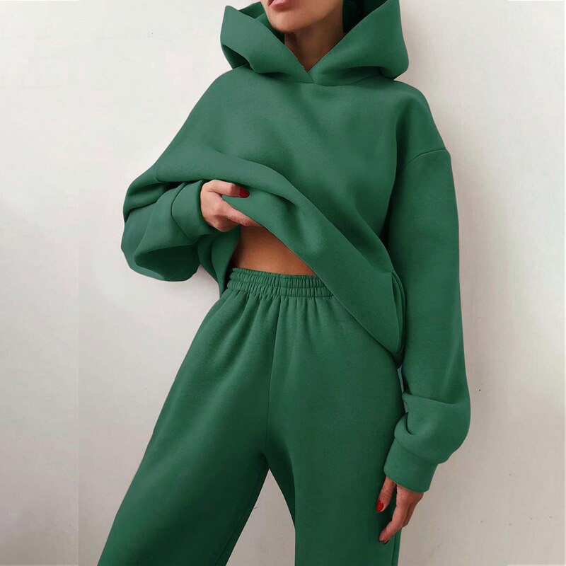 lovwvol New Tracksuit Women Elegant Solid Suits Fleece Warm Hoodies 2 Piece Set  Autumn Winter Fashion Oversized Sweatshirts Tracksuit