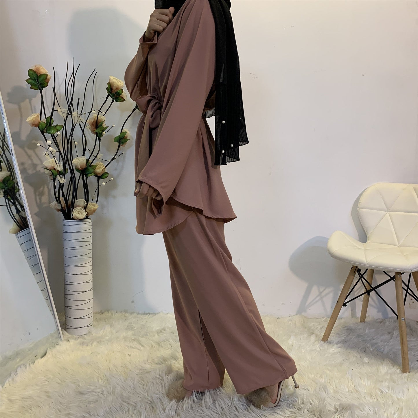 2 Pieces Dubai Abaya Turkish Hijab Muslim Dress Women Kaftan Islamic Clothing Grote Maten Dames Kleding Ensemble Femme Musulmane