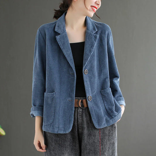 lovwvol Vintage Women Corduroy Jacket Spring Autumn Coat Ladies Casual Outwears Female Long Sleeve Loose Single Breasted Blazers