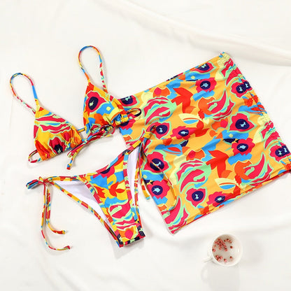 Rinabe Floral Print Bikini Biquini String Swimsuit High Cut Bikini Set Bathing Suit Women Swimwear High Waist Bikinis Beach