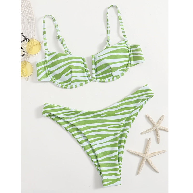 Sexy Female Swimsuit Two Piece Set Swimwear Dot Printed Push Up Bandage Bikini Set Women Underwire Beach Wear V-neck Biquini