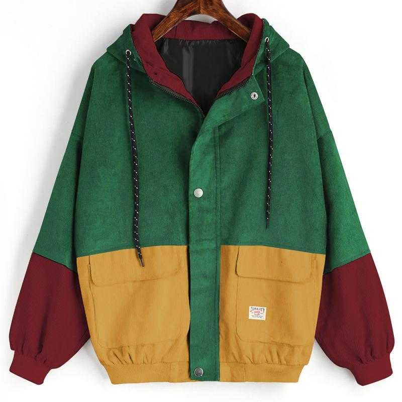 Outerwear Coats Jackets Corduroy Patchwork Oversize Jackets Autumn Jacket Women Chaqueta Mujer Ceket Streetwear Coat Windbreaker