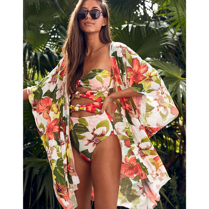 Leaves Print Bikini Beach Cover up Tunics for Beach Long Kaftan Bikini Cover up Robe de Plage Sarong Beach Swimsuit cover-ups