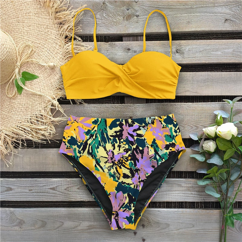 Sexy Bikini Female Swimsuit Women Swimwear Thong Push Up Bikinis Set High Waist Swimming Suits Ruffled Bathing Suit