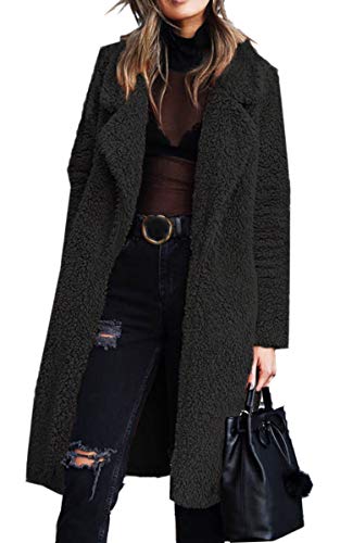 lovwvol Women's Fuzzy Fleece Lapel Open Front Long Cardigan Coat Faux Fur Warm Winter Outwear Jackets Jacket Women  Plus Size Fur Coat