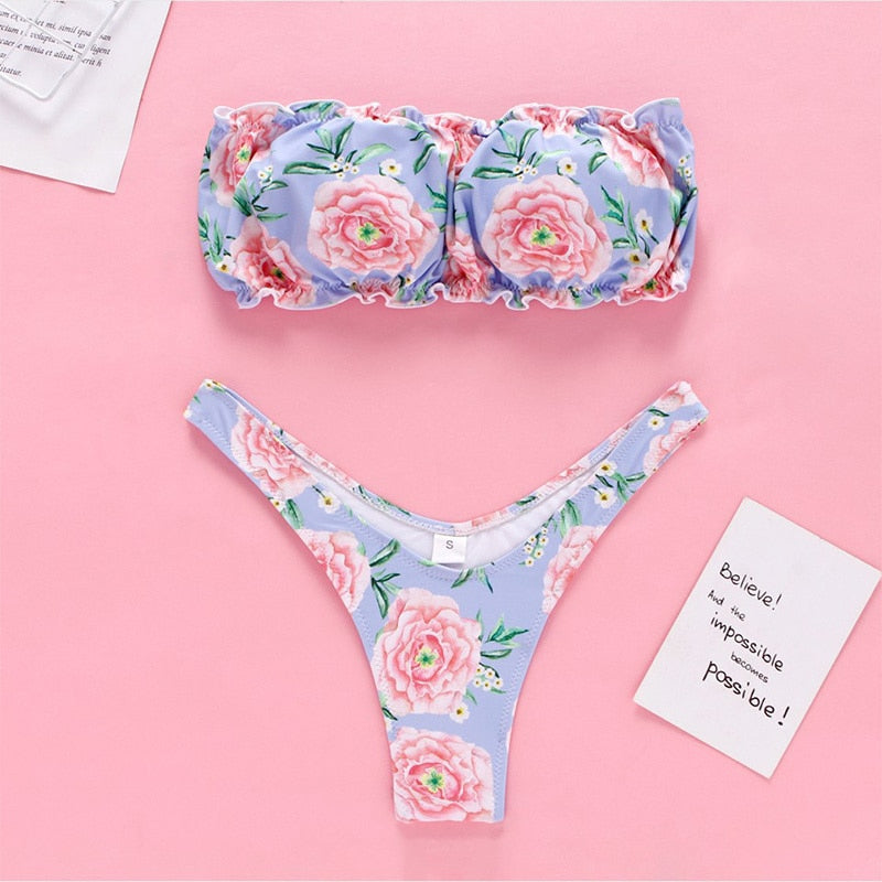 Sexy Dot Floral Bikinis Mujer New Push Up Swimwear Women Hollow Out Swimsuit Patchwork Summer Beachwear Swimming Biquini