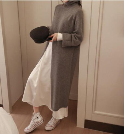 Korean Style Turtleneck Long fall winter Sweater Dress Side split Female Pullover mujer sueteres