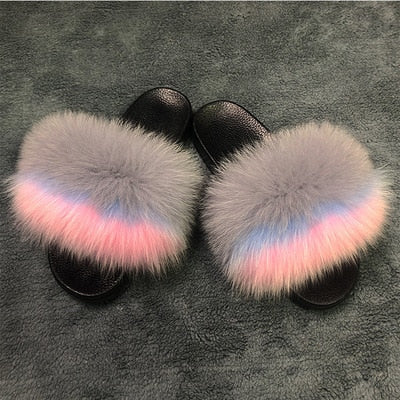 New Arrival Girl Luxury Fluffy Fur Slippers Ladies Indoor Warm Furry Fur Flip Flops Women Amazing Plush Fur Slides Wholesale Hot