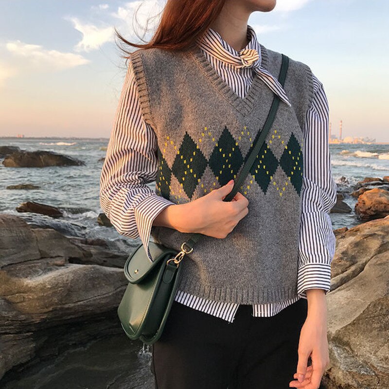 Women's Sweater Winter Geometric Pattern Fashion Basic Casual Regular Tops Female Long Sleeve Korean Oversize Jumpers Pullovers