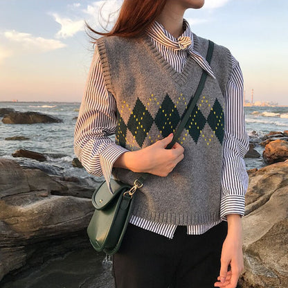 lovwvol Women's Sweater Winter Geometric Pattern Fashion Basic Casual Regular Tops Female Long Sleeve Korean Oversize Jumpers Pullovers