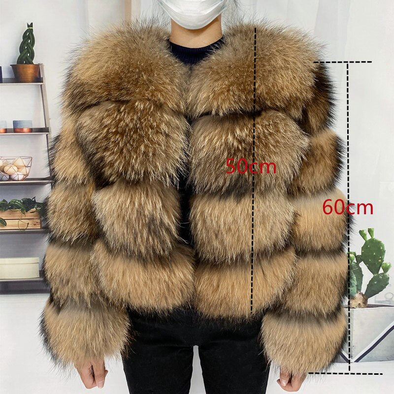 Natural Winter Real Raccoon Coat Plus Size Clothes Women Big Fluffy Real Fur Coats  New Style Jacket