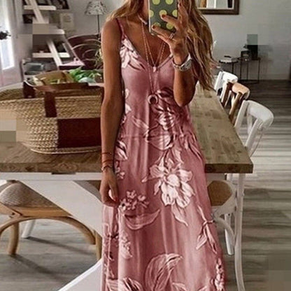 Women Dress Summer Casual Sleeveless Halter Solid Beach Long Dress Round Neck Sling Fashion Beach Clothes Plus Size 5XL