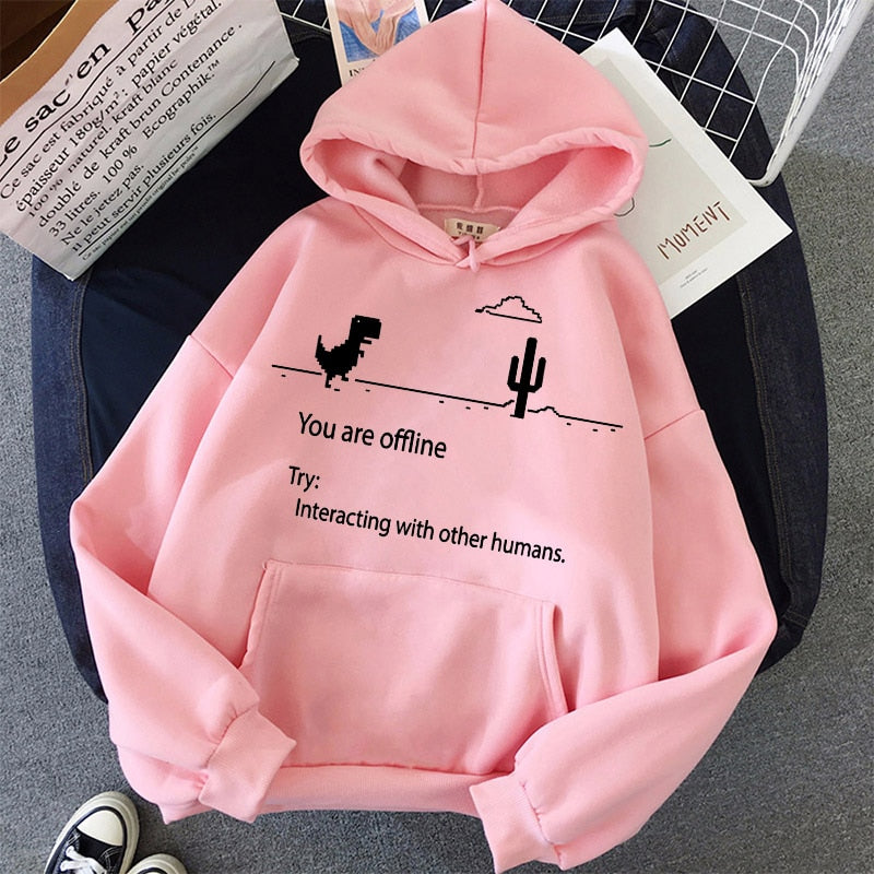 Cartoon Dinosaur Letter Print Hoodies Women Hooded Oversize Pullovers Harajuku Warm Kawaii Female Loose Streetwear Sweatshirts