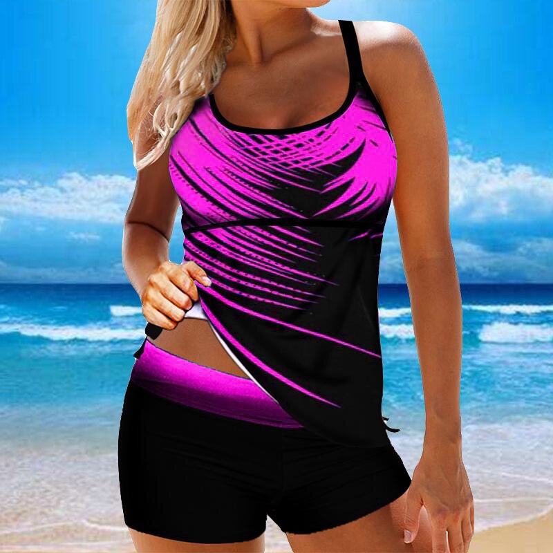 Women Blue Printed Swimsuit Set Sexy Strap Cross Back Swimwear Summer Female Beach Bathing Suit Two Pieces Plus Size