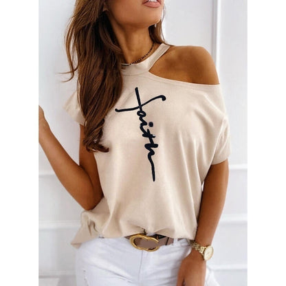 Large size Top Sexy Off Shoulder summer Tshirt Women Print Casual Summer Short Sleeve O-neck Pullovers Tops Fashion Street Tee