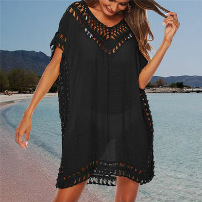 Sexy Women Loose Beach Dress Tunic Solid Bikini Cover UP Swimsuit Beachwear Swimwear Hollow Out Beach Dress Robe De Plage