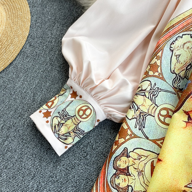 Women's Suit Spring Summer Fashion Suit Vintage Printed Two Piece Set Loose Blouse Tops High Waist Pocket Leg Shorts Female Sets