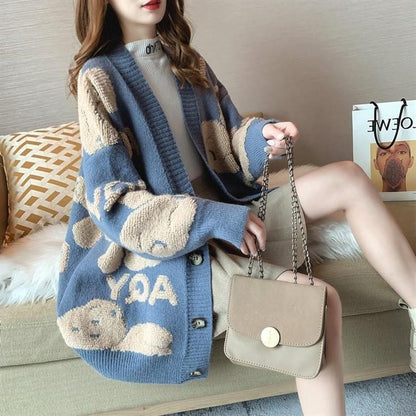 Loose Sweater Oversize Woman Christmas Sweater Coat Korean Fashion Sweet Cardigans For Women  Thick Winter Clothes Knitted