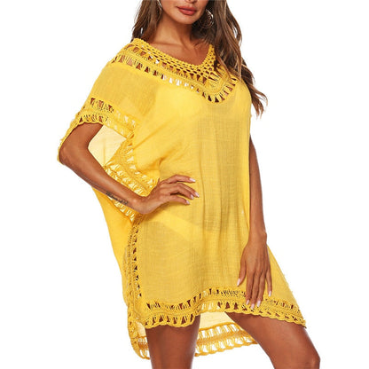 Sexy Women Loose Beach Dress Tunic Solid Bikini Cover UP Swimsuit Beachwear Swimwear Hollow Out Beach Dress Robe De Plage